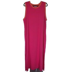 NWT Calvin Klein Maxi Dress Sz 2X Side Slit Pink Orange Stretchy Plus Spring